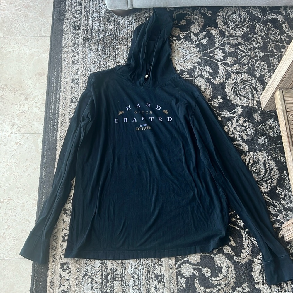 Patron size XL black hooded t-shirt